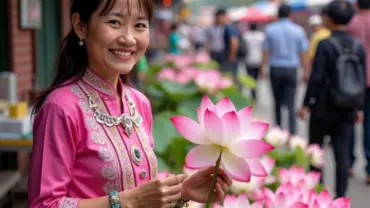 Bán hoa sen cho khách