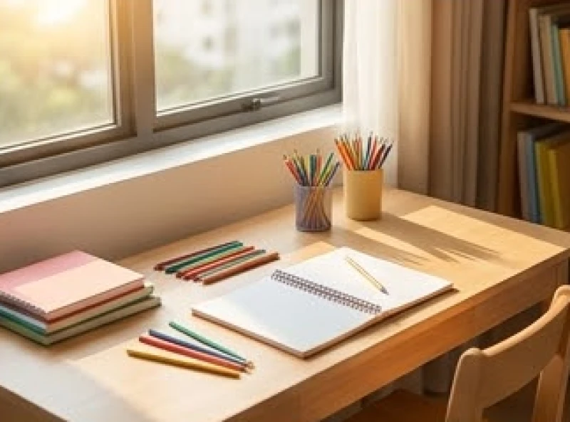 Hướng bàn học hợp tuổi Tuất: Vị trí Văn Xương & thế phòng hẹp 6 Bàn học của bé được bố trí đón ánh sáng tự nhiên từ cửa sổ chiếu hắt vào bên trái