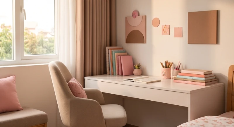 Góc học tập gọn gàng của bé gái hướng Tây Bắc giúp nuôi dưỡng sự kiên trì và nhẫn nại