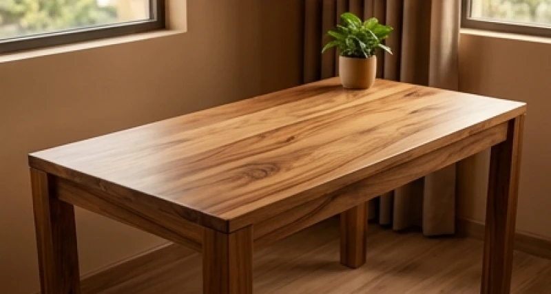 Chiếc bàn học hình chữ nhật dài làm từ gỗ tự nhiên nguyên khối mang lại cảm giác ôn hòa và ấm áp