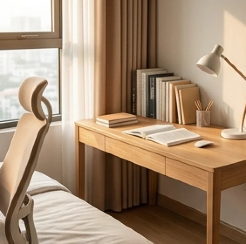 Hướng bàn học hợp tuổi Sửu: tọa độ Văn Xương và cách hóa giải 1 Bàn học bằng gỗ đặt trong phòng ngủ gọn gàng hợp phong thủy tuổi Sửu