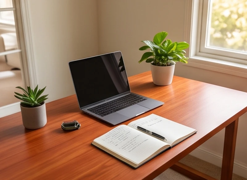 Hướng bàn làm việc hợp tuổi Dần: Chi tiết 5 nấc tuổi & hóa giải 5 Bàn làm việc bằng gỗ đỏ thuôn dài ấm cúng dành cho người tuổi Bính Dần mang mệnh Hỏa