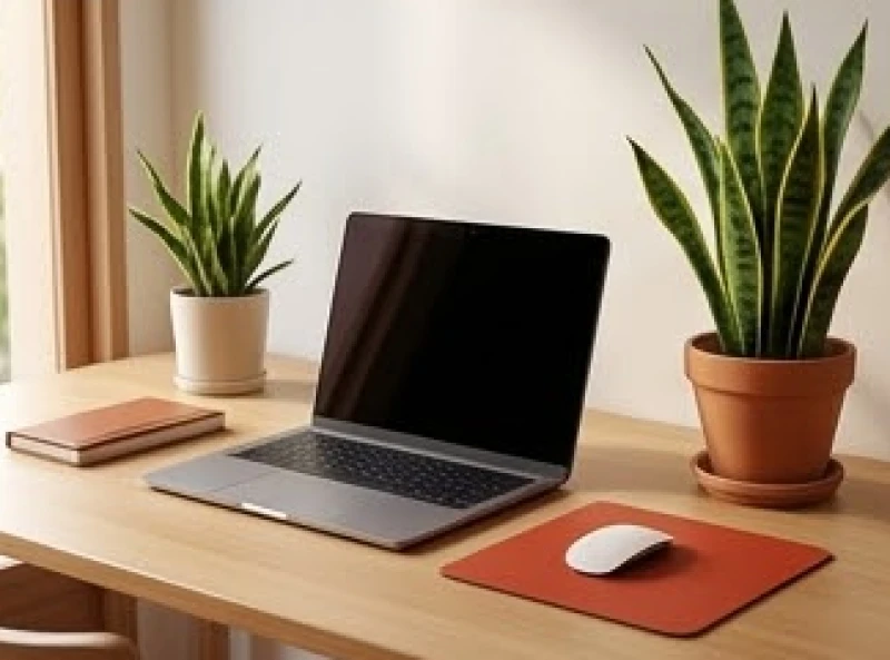 Bàn làm việc trang trí chậu cây lưỡi hổ viền vàng giúp vượng tài lộc
