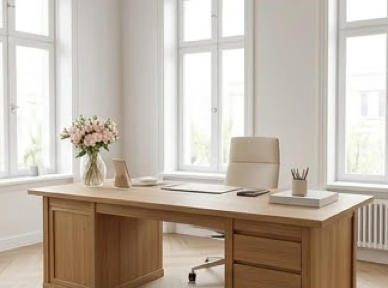 Bàn làm việc cá nhân được sắp xếp tinh tế hướng ra không gian đón sáng tự nhiên