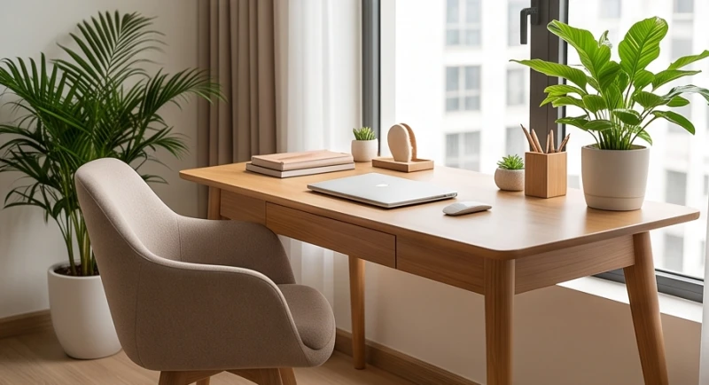 Hướng bàn học hợp tuổi Mùi: Tra cứu nam nữ và cách hóa giải 3 Góc làm việc hiện đại của nữ giới với bàn mặt gỗ, ghế bọc nệm êm ái và cây xanh