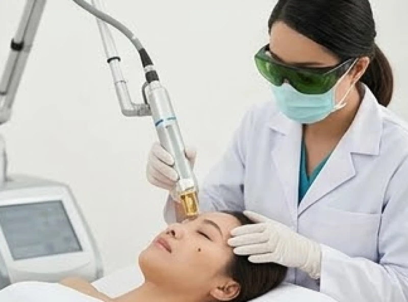 Nốt ruồi ở má gần mũi: Tướng số nam nữ & bảng giá tẩy y khoa 8 Bác sĩ đang sử dụng thiết bị laser CO2 vi điểm để xóa bỏ nốt ruồi vùng má an toàn cho bệnh nhân