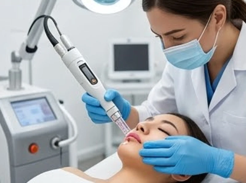 Nốt ruồi ở môi: Ý nghĩa tướng số nam nữ và lưu ý tẩy an toàn 9 Bác sĩ da liễu đang thao tác máy laser CO2 để xóa nốt ruồi trên môi cho bệnh nhân