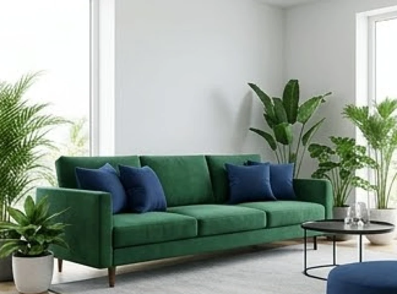 Mẫu không gian phòng khách trang trí tông màu xanh lá và xanh dương tương sinh với mệnh Mộc tuổi Tân Dậu