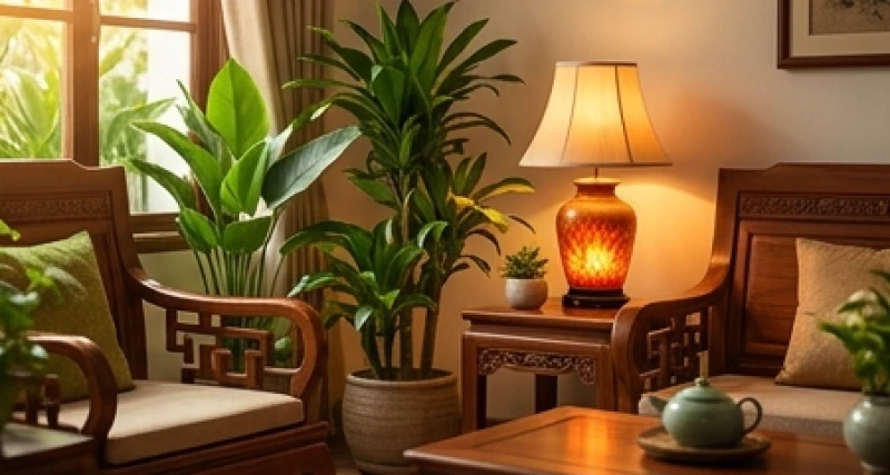 Không gian sống được trang trí hài hòa với các yếu tố Mộc và Hỏa mang lại sự ấm cúng cho gia đình