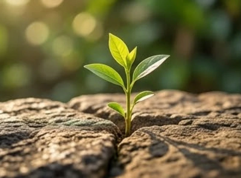 Mầm cây xanh tươi vươn lên từ kẽ đá tượng trưng cho mệnh Thạch Lựu Mộc của tuổi Tân Dậu