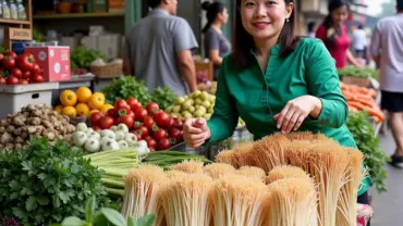 Bán nấm kim châm trong chợ