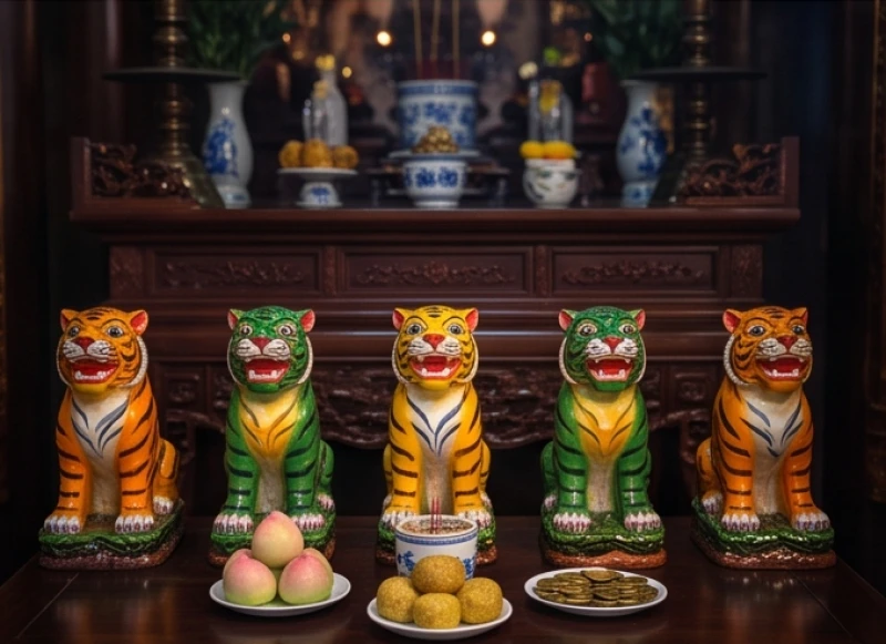 Ban Ngũ Hổ thờ năm ông hổ thần linh được đặt phía dưới gầm ban Công Đồng