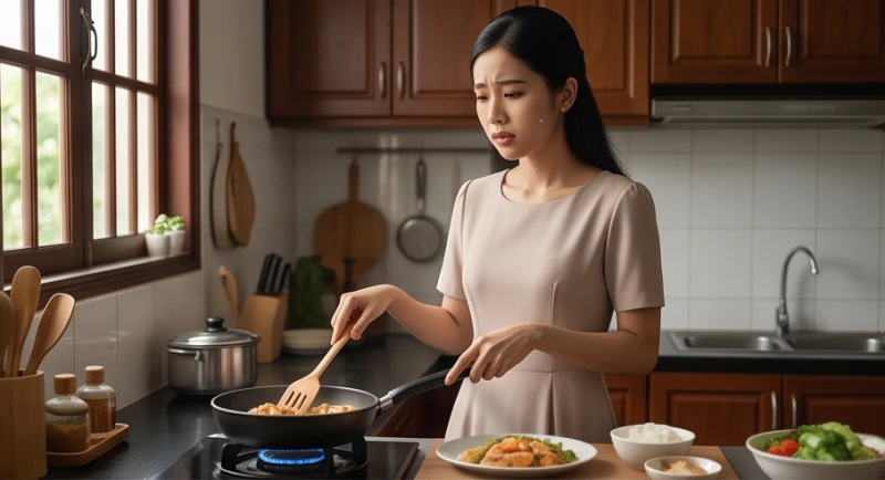 Bạn nữ lo lắng khi trổ tài nấu nướng trong bếp nhà bạn trai ngày đầu tiên ra mắt
