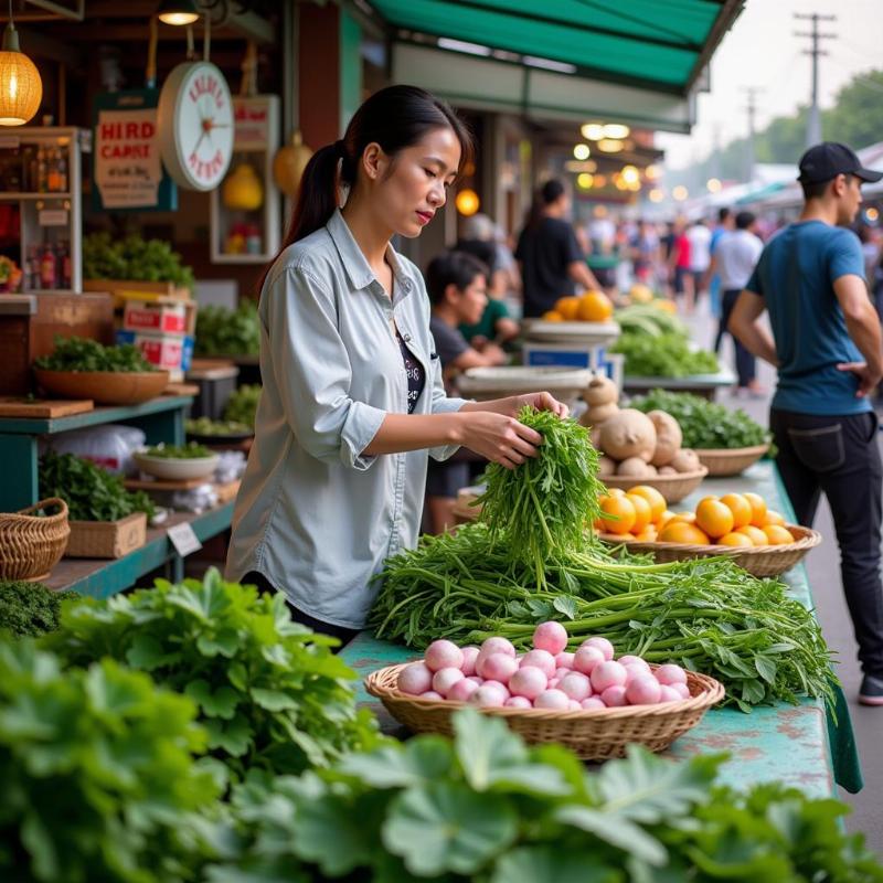 Bán rau ngót chợ đông