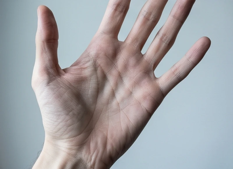 Đường chỉ tay có thay đổi không? Phân tích y học và nhân tướng 4 Bàn tay gầy guộc do sụt cân khiến lớp mỡ dưới da teo lại làm nổi bật các nếp gấp sinh lý tự nhiên