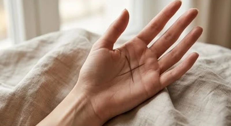 Bàn tay phải của nữ giới thon dài với đường giao cắt chữ X sắc sảo giữa trung tâm