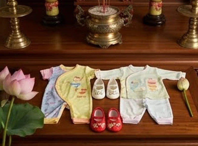 Văn khấn cầu con chuẩn nghi lễ: Cách sắm lễ và chọn ngày lành 3 Lễ vật quần áo sơ sinh và hài nhỏ dâng lên ban thờ 12 Bà Mụ tại không gian đền chùa