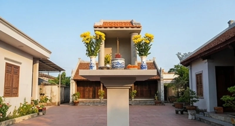 Văn khấn Mẫu Cửu Trùng Thiên: Bài cúng đầy đủ và trình tự hành lễ 1 Bàn thiên đài nhỏ nhắn đặt ngoài trời trên cột cao dùng để cúng Mẫu Cửu Trùng Thiên tại nhà