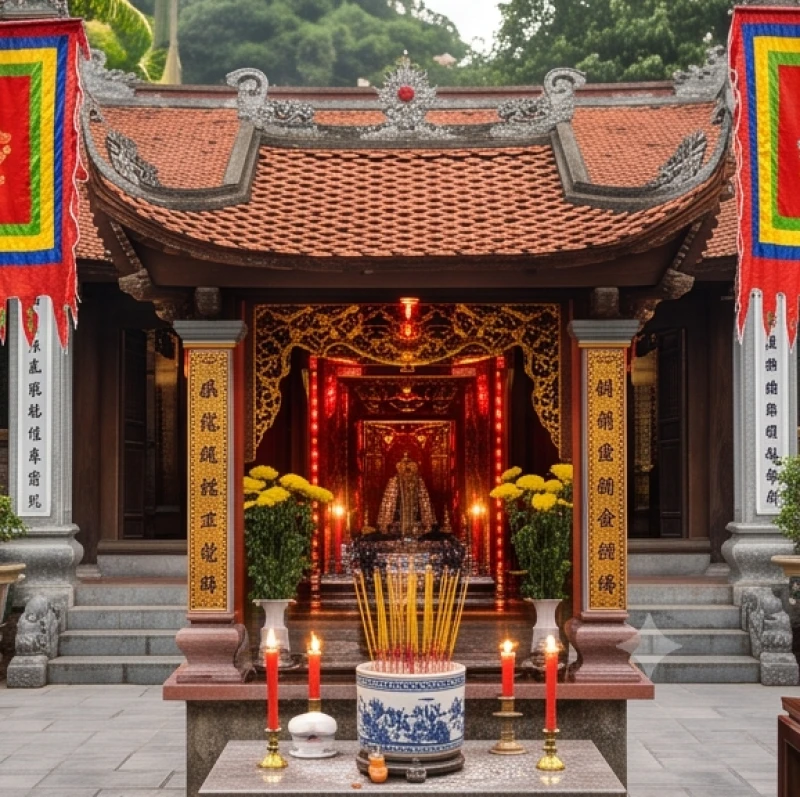 Miếu Chầu Bé nằm ở phía ngoài cổng đền luôn nghi ngút hương khói của du khách đến báo danh