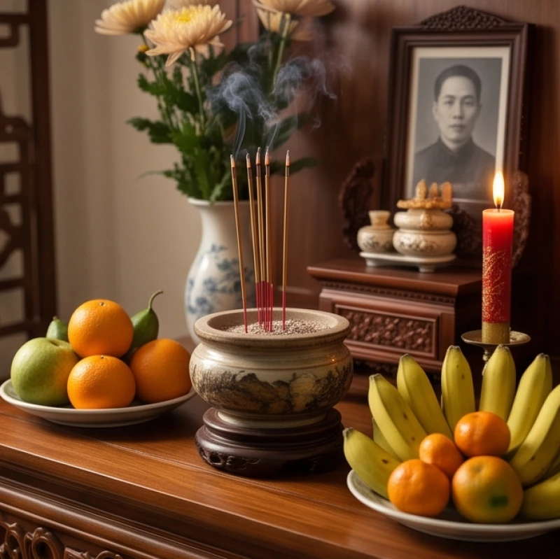 Văn khấn lễ tốt khốc chuẩn truyền thống: Bài cúng và cách xưng hô 1 Bàn thờ vong linh được bày biện gọn gàng với bát hương, trái cây tươi và ánh nến ấm áp trong ngày tốt khốc
