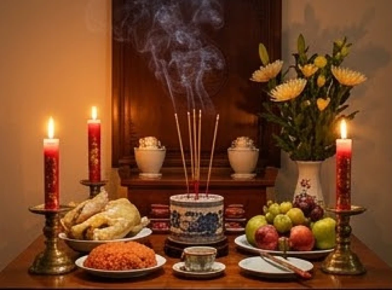 Văn khấn giỗ đầu mẹ: Bài cúng chuẩn nghi thức tại nhà & ngoài mộ 1 Bàn thờ cúng giỗ đầu với khói hương nghi ngút và hai ngọn nến đỏ thắp sáng hai bên