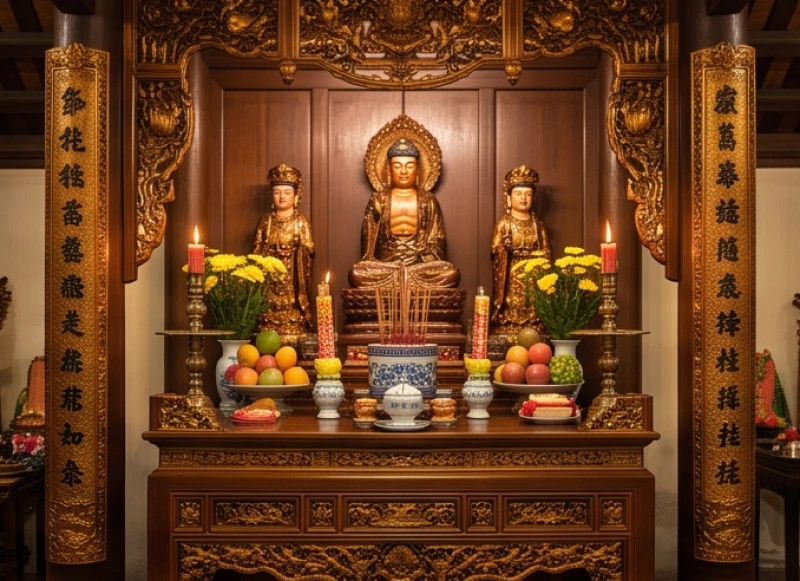 Không gian uy nghiêm tại ban thờ thần Văn Xương Đế Quân và Đức Thánh Trần