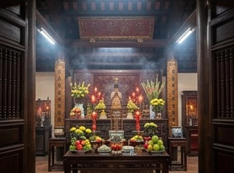 Văn khấn lễ hội Đền Quán Thánh: Bài cúng mùng 3/3 và sắm lễ chuẩn 1 Không gian trang nghiêm và cách bày trí các mâm cúng tại các ban thờ đền Quán Thánh