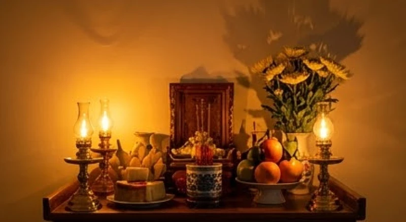 Văn khấn Tết Hạ Nguyên: Bài cúng chuẩn & trình tự tạ lễ 3 Không gian bàn thờ gia tiên ấm cúng và thanh tịnh trong khung giờ cúng buổi tối