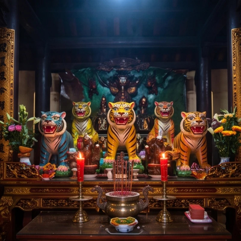 Ban thờ Quan Ngũ Hổ uy nghi tọa lạc tại vị trí Hạ ban dưới gầm ban Công Đồng