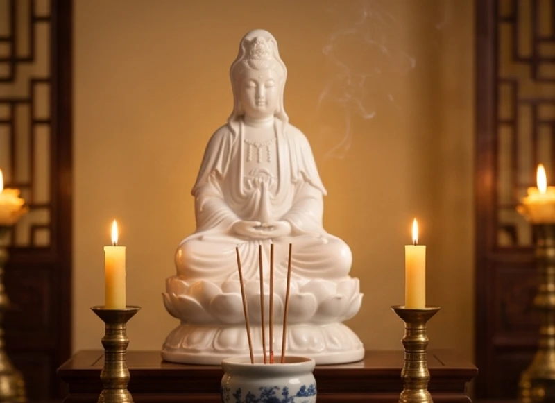 Phật bản mệnh tuổi Sửu: Chọn chuẩn nạp âm và nghi thức tẩy uế 4 Bức tượng Quan Thế Âm Bồ Tát bằng sứ trắng đặt trang nghiêm trên bàn thờ gia tiên