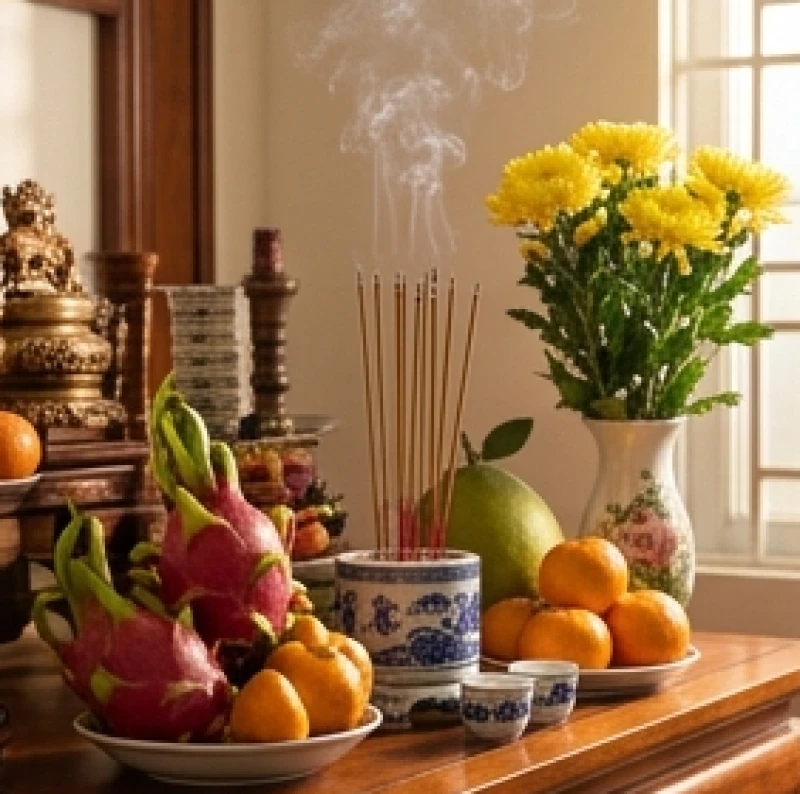 Văn khấn Thổ Công mùng 1: Bài cúng chuẩn & nghi thức hạ lễ 2 Bàn thờ Thần linh Thổ Địa được dọn dẹp sạch sẽ với khói nhang nghi ngút