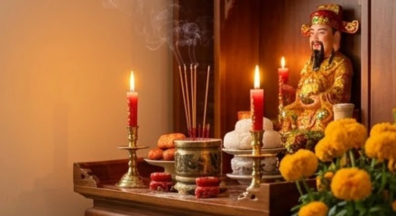 Văn khấn cầu tài lộc đầu năm: Bài cúng chuẩn tại gia và cửa hàng 2 Bàn thờ Thần Tài và Thổ Địa được thắp sáng bằng nến vàng, khói hương nghi ngút trong ngày đầu năm