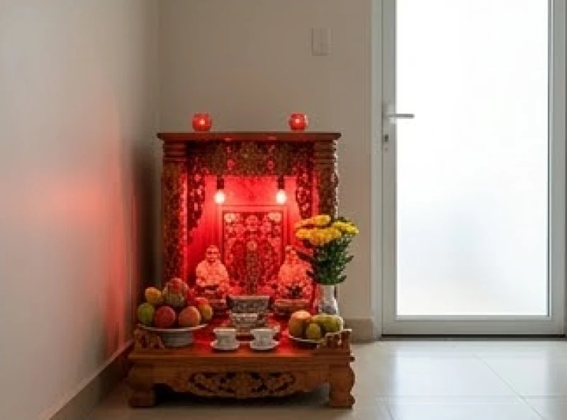 Hướng bàn thờ hợp tuổi Dậu: Bảng tra cứu Nam Nữ & cách hóa giải 6 Bàn thờ Thần Tài Thổ Địa đặt ở góc nhà hướng ra cửa chính
