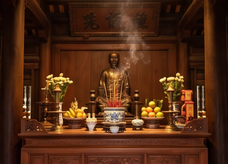 Không gian tầng hai Nhà Thái Học trang nghiêm thờ phụng Tư nghiệp Quốc Tử Giám Chu Văn An