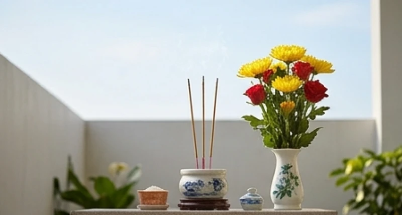 Bàn thờ Thiên ngoài sân được dọn dẹp sạch sẽ để chuẩn bị dâng lễ cúng Mẫu Cửu Trùng Thiên