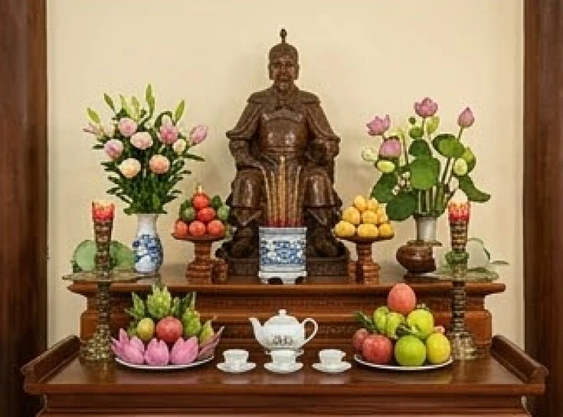 Ban thờ Đức Thánh Trần nằm thanh tịnh bên trong khuôn viên một ngôi chùa
