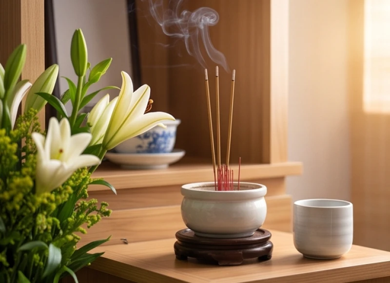 Văn khấn cúng 100 ngày chuẩn truyền thống và quy trình hành lễ 1 Bàn thờ vong được dọn dẹp sạch sẽ với bát hương cháy đượm và hoa tươi trong lễ Tốt Khốc