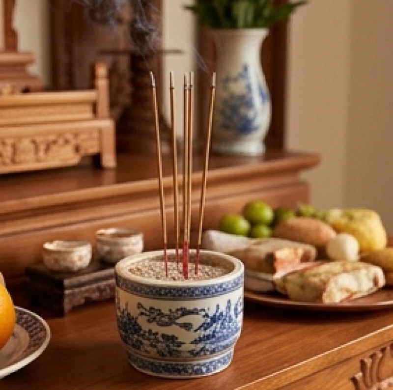 Văn khấn hết tang mẹ: Bài cúng chuẩn xưng Hiển tỷ và nghi thức 1 Không gian thờ cúng trong lễ xả tang mẹ với mâm lễ mặn và bát hương khói tỏa