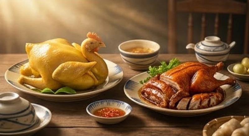 Sự kết hợp hài hòa giữa các món ăn từ thịt gà và thịt vịt trên cùng một bàn tiệc thịnh soạn