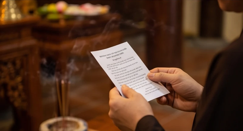 Văn khấn ngày tiệc Mẫu Đông Cuông: Bài cúng chuẩn danh xưng 7 Tín chủ cầm tờ sớ văn khấn xin lộc Mẫu Đông Cuông và cung kính đọc nhẩm trong không gian tĩnh lặng