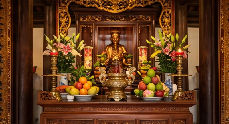 Văn khấn Đức Thánh Trần tại Đền Ngọc Sơn: Bài khấn & cách sắm lễ 5 Ban thờ Văn Xương Đế Quân tại gian tiền đường Đền Ngọc Sơn luôn được sắp xếp thanh tịnh và trang nghiêm