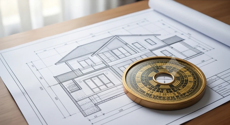 Tử vi tuổi Kỷ Mùi 1979 năm 2027: Lịch 12 tháng và giải hạn 8 Bản vẽ thiết kế kiến trúc và la bàn phong thủy dùng để tính toán các đại hạn trước khi xây nhà
