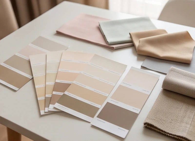 Các mẫu lựa chọn màu sơn tường và vải rèm cửa được phối hợp đồng điệu theo bản mệnh ngũ hành