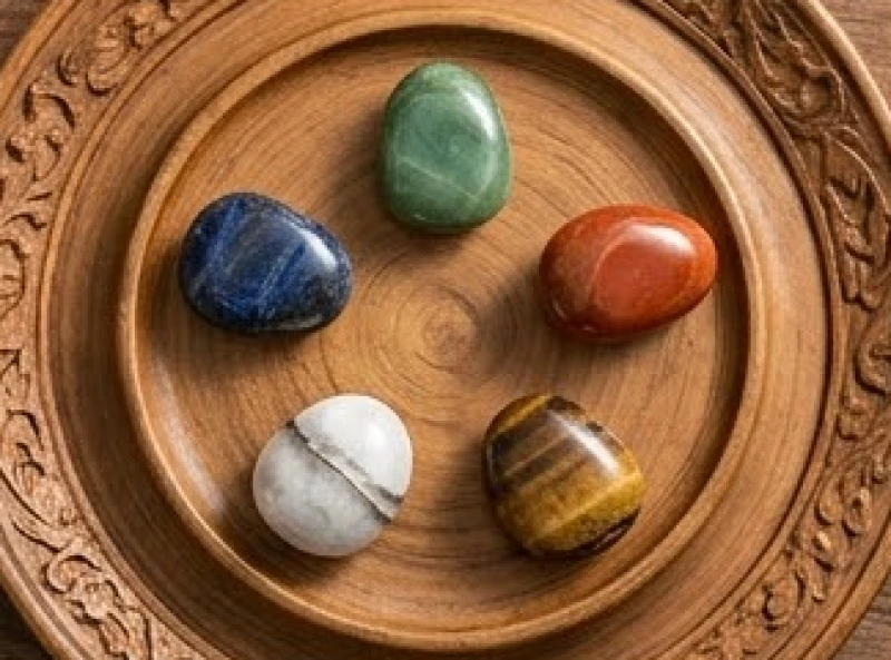 Năm viên đá tự nhiên với năm màu sắc tượng trưng cho Kim Mộc Thủy Hỏa Thổ được sắp xếp theo vòng tròn sinh khắc