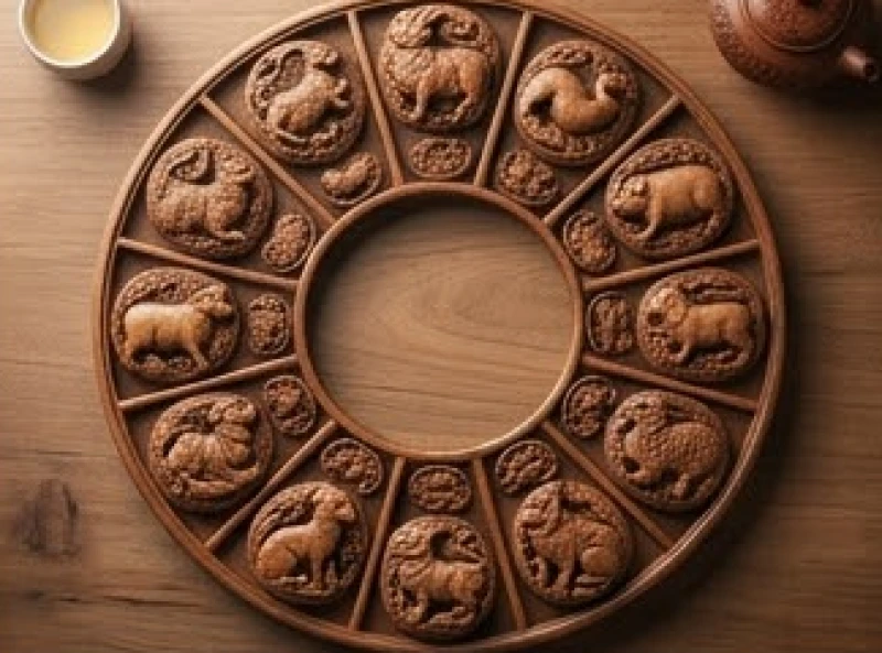 Sự tích 12 con giáp: Tóm tắt cuộc đua và các giai thoại dân gian 2 Mười hai linh vật được xếp thành vòng tròn tượng trưng cho bảng thứ tự 12 con giáp