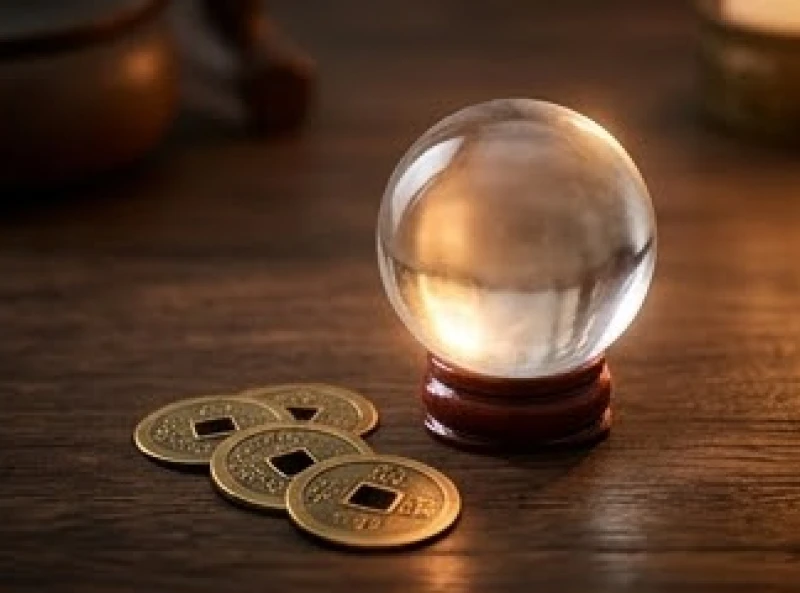 Quả cầu thạch anh phong thủy và đồng xu cổ dùng để luận giải bảng tính tam tai tuổi tỵ