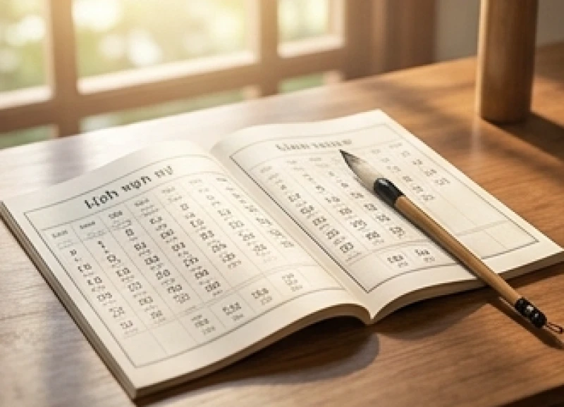 Cuốn lịch âm mở ra hiển thị các ngày hoàng đạo tốt nhất cho sự kiện đại sự