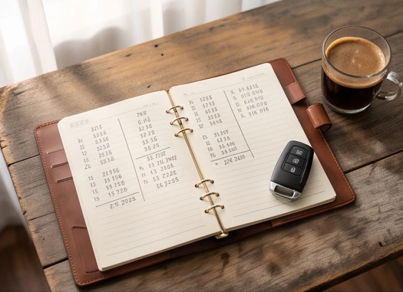 Biển số xe hợp tuổi Dậu: Dải số may mắn theo từng năm sinh 3 Cuốn sổ tay ghi chép chi tiết các con số may mắn của từng năm sinh Kỷ Dậu, Tân Dậu và Quý Dậu bên cạnh chìa khóa xe