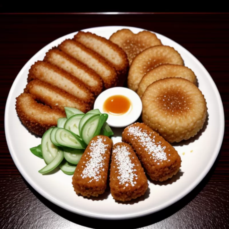 Bánh Korokke xếp cùng rau xà lách và sốt Tonkatsu