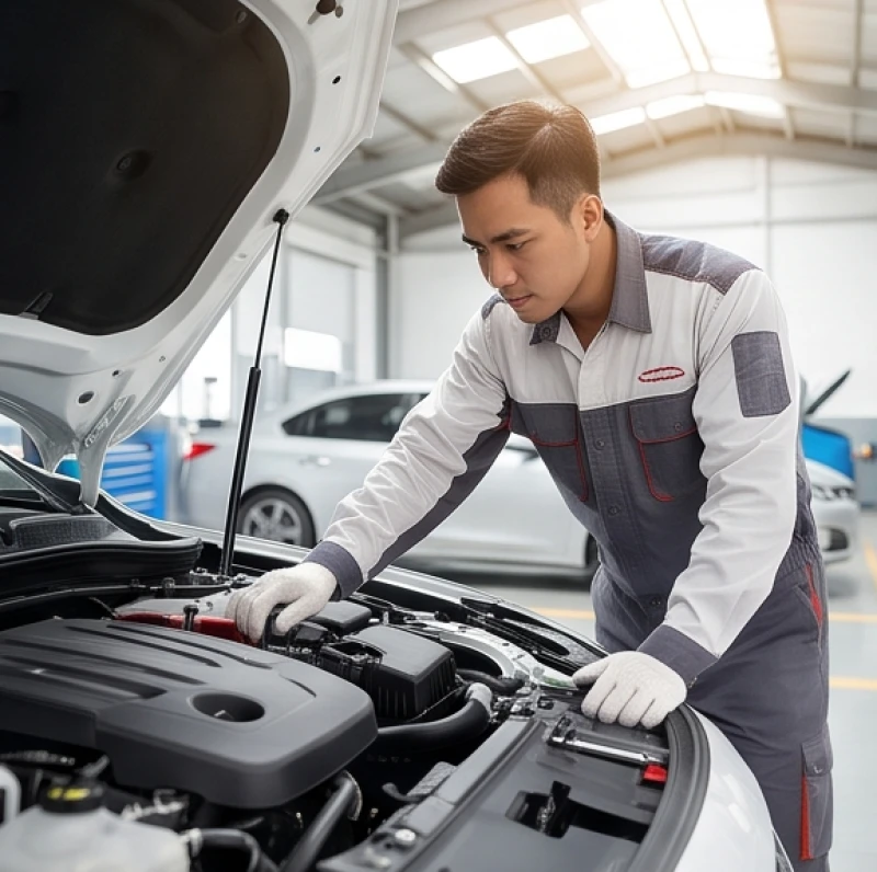 Kỹ thuật viên kiểm tra hệ thống an toàn của ô tô nhằm hạn chế rủi ro hỏng hóc khi di chuyển trên đường